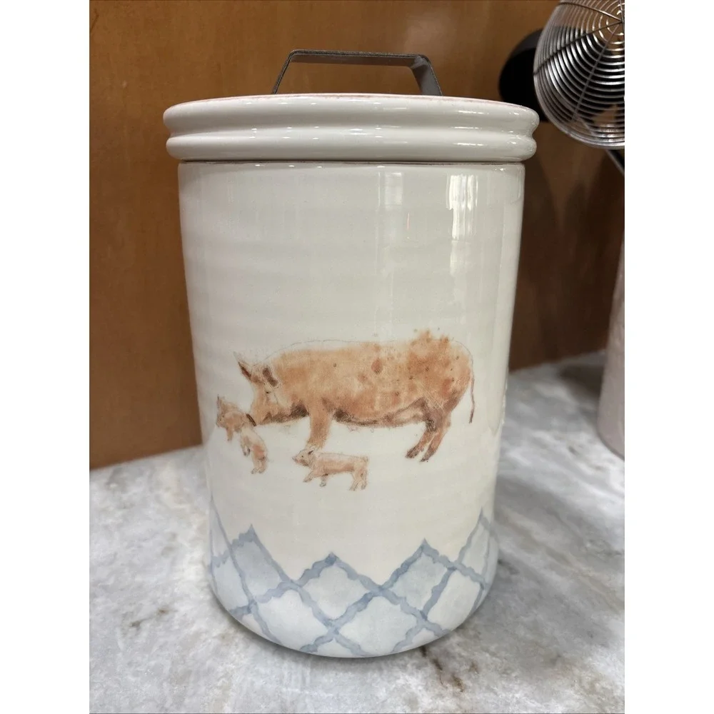 Pier 1 Imports Ceramic Farm Country Pig Large Canister Storage Jar